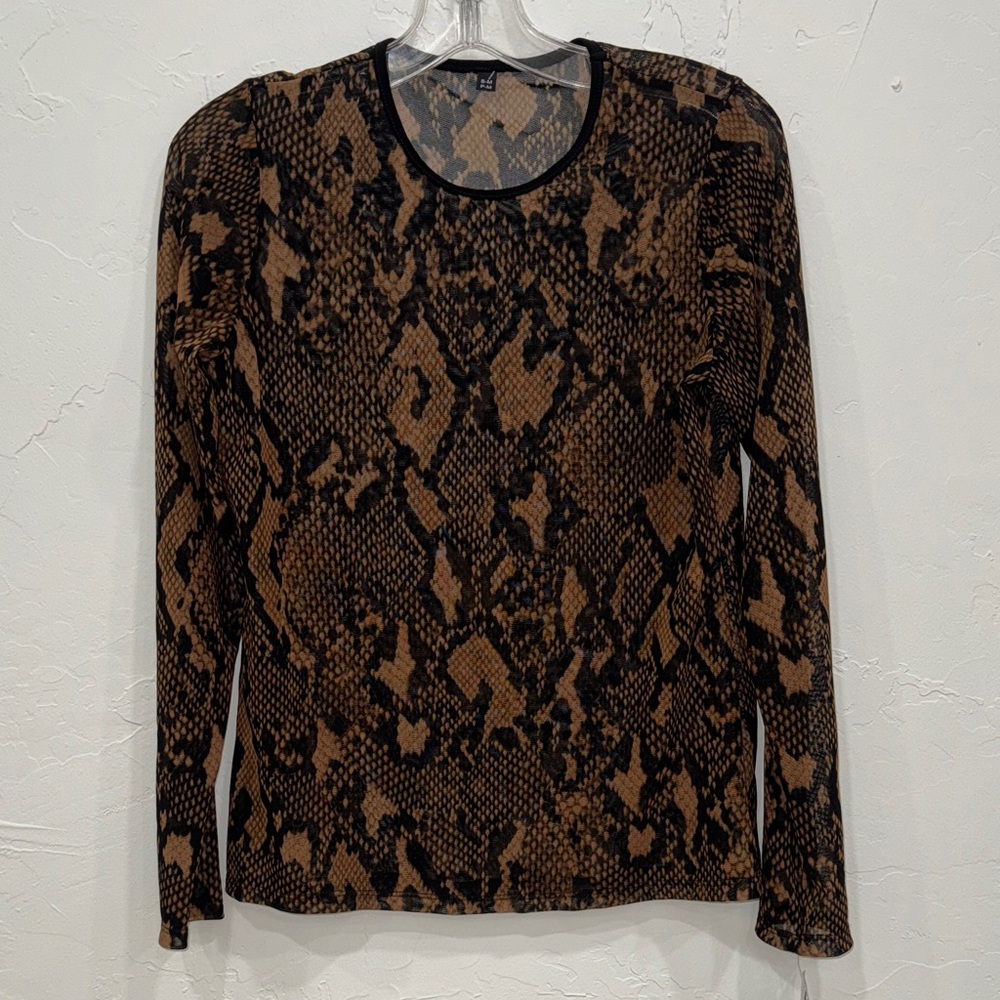 Snake Print Long Sleeve sheer Blouse